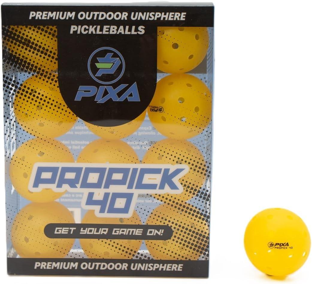 PIXA Propick 40 Unisphere Premium Outdoor Pickleball - USAPA Approved, Tournament Play, Durable Outdoor Pickleballs, Consistent Bounce,Smooth Flight,Competitive Play,Bright Yellow/Green,Pack of 3,6,12