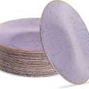 PLASTICPRO 30 Pack Disposable Plastic Plates Heavyweight Granite Look Elegant 7 inch Dinner Plates Purple with Gold Rim