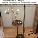 62.9" Floor Lamp with Table Brown, White Lampshade Vintage Standing Lamp with Tray Foot Switch, 3 Color Temperatures LED Bulb Included, for Living Room, Bedroom