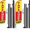 Hahafelt 2 Pack 15 Feet Smoke Shop Flags Feather Signs Smoke Shop Swooped Banners with Flag Pole Kit for Outside Outdoor Business Advertising Decoration