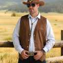Cowboy Outfit for Men, Western Cowboy Costume Vest for Men, Cowboy Vest with Western Belt Necktie for Halloween (Large, Brown)