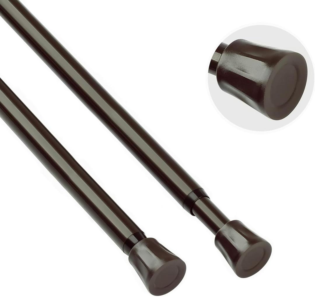 TYRON Curtain Tension Rod 17 to 28 Inch, Adjustable Spring Loaded Curtain Rod, Expandable Window Curtain Rod Tension for Kitchen, Wardrobe, Cupboard, Closet (Bronze, 2 Pack)
