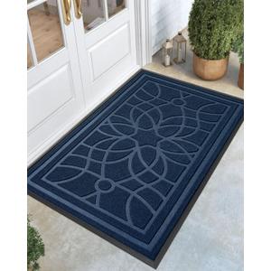DEXI Front Door Mat Outside Entrance, Heavy Duty Non Slip Low Profile Doormat for Entryway, Trap Dirt and Moisture Welcome Mats, Easy Clean, Patio, Garage, 5x3, Blue