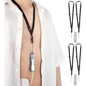 2 PCS Peritoneal Dialysis Transfer Set Catheter Holder Accessories for Baxter 5C4482 5C4483, PD Secure Shower Support for Men Women with 4 PCS Ajustable Neck Lanyards - Black