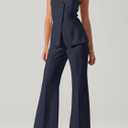 NIMIN Pants for Women Business Casual Flared Leg Work Dressy Trousers High Waisted Bootcut Office Slacks 2025 Fashion Outfits with Pockets Navy Blue Large