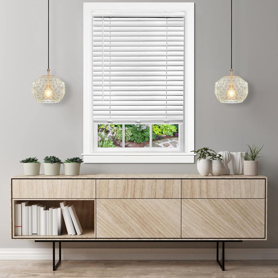 Cordless Room Darkening Venetian Blind - 30 Inch Width, 64 Inch Length, 2" Vinyl Slat Size - White - GII Luna Light Filtering Horizontal Mini Windows Blinds for Interior by Achim Home Decor