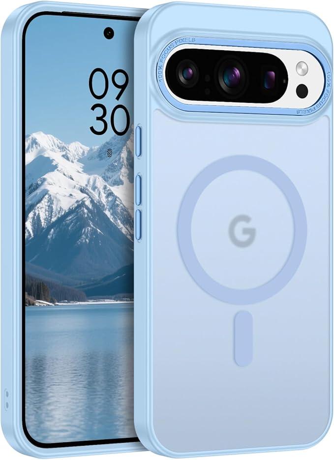 for Google Pixel 10/10 Pro Case, Compatible with MagSafe, Magnetic Translucent Matte Slim Protective Cover with 1 Screen Protector - Military-Grade Drop Protection (Light Blue)