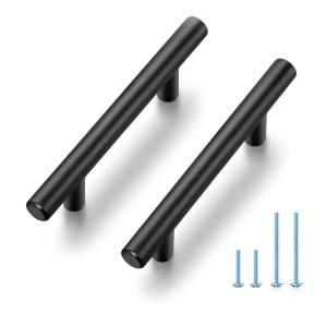 JOY DECOR 30 Pack 5 Inch Cabinet Pulls Kitchen Cabinet Handles with 3 Inch Hole Center Matte Black Cabinet Hardware Stainless Steel Kitchen Drawer Pulls for Cabinets Cupboard, 76mm Hole Centers