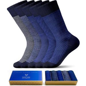SOCKS BOX Mens Dress Socks, Premium Bamboo Rayon Socks for Men, Patterned, Elegant Design, 5 Pack, Gift Box