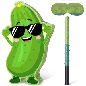 Gueevin Pickle Piñata Pickle Birthday Party Decorations Supplies Cute Cartoon Cucumber Piñata Set with Stick Blindfold for Dill Vegetable Themed Birthday Baby Shower Celebration Decorations