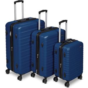Amazon Basics 3-Piece Set (21", 26", 30"), Hardshell Suitcases With Wheels, Expandable For Up to 25% More Space, With Scratch-Resistant Surface, Four Multi-directional Wheels, Navy Blue