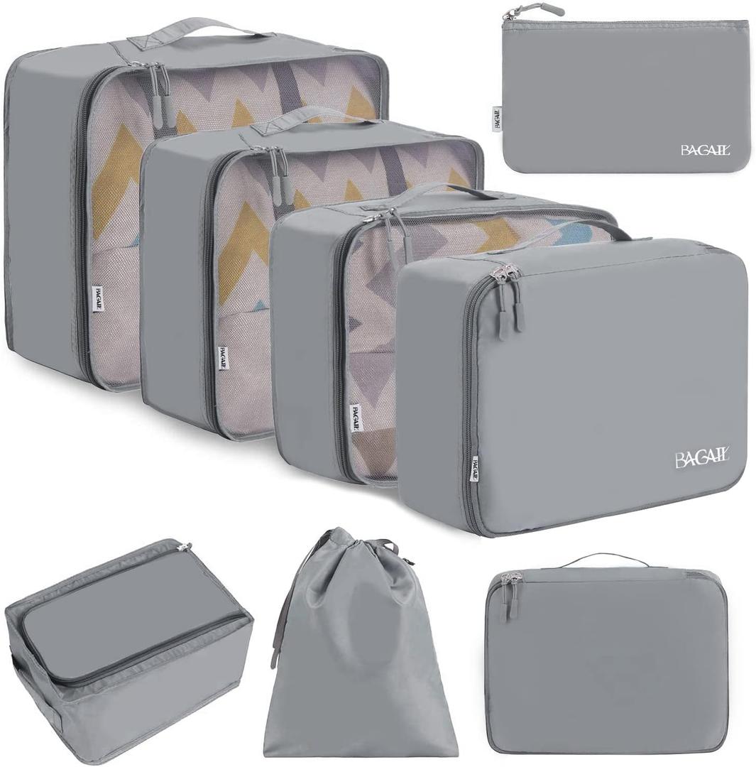 BAGAIL Set of 8 Packing Cubes Luggage Packing Organizers for Travel Accessories-Pewter Color