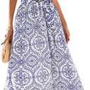 KIRUNDO Women Puff Sleeve Boho Floral Maxi Dress 2025 Spring Summer Button Shirt V Neck Flowy Belted Beach Vacation Dresses (Small, Blue)