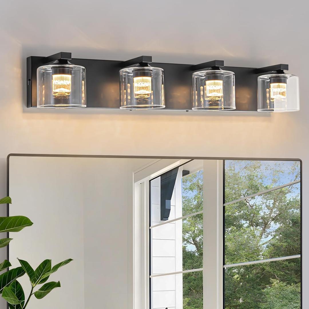 foucasal LED Bathroom Vanity Lights, 5CCT Dimmable 2700K-4500K Vanity Light Fixtures Over Mirror, Modern Vanity Lighting for Bathroom Restroom Hallway Living Room (Black, 4-Light)