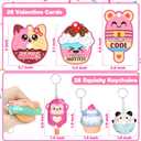 28 Pack Valentines Cards for Kids, Valentine Dessert Squishy Toys with Cards, Classroom Exchange Prizes & Party Favors, Kids Valentines Day Cards, Ideal Valentine Gifts for Boys Girls (Deep pink)