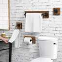 MyGift 4-Piece Bathroom Hardware Set Toilet Paper Holder with Burnt Wood and Industrial Matte Black Metal Pipe Includes, Towel Ring, Towel Bar and and Robe Hook