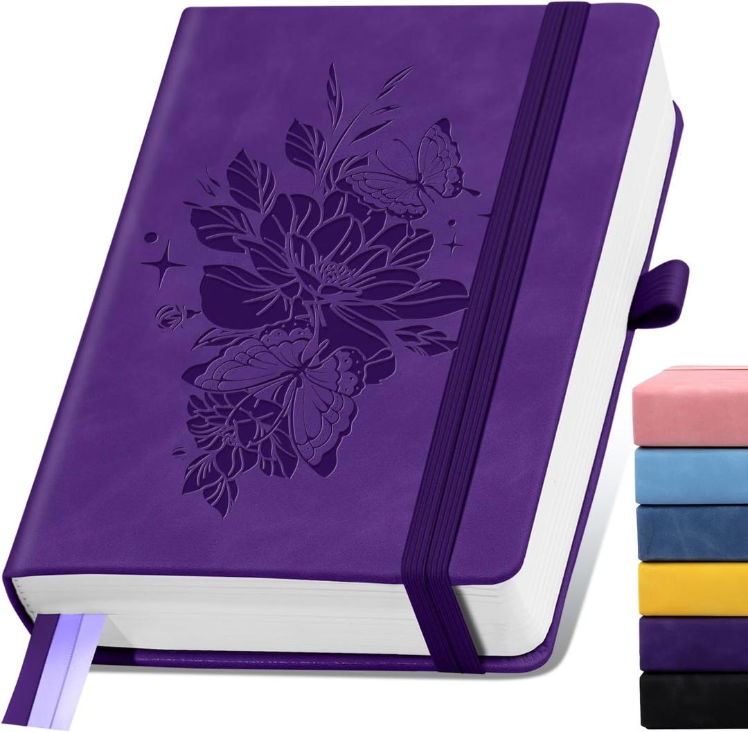 Lined Journal Notebook 365 Pages, A5 Leather Journals for Writing Women & Men, Hardcover Notebook with 100GSM Thick Paper, Daily Journal Notebook for Travel, Work, School, Note Taking, College Ruled (Purple)