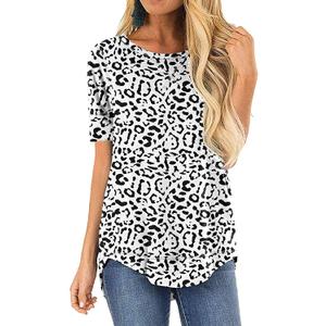 Womens Loose Fit T Shirts Cotton Casual Tops for Women Blouses for Leggings Short Sleeve Tunic Tshirts Crew Neck Ladies Tees (S, A-ST-Leopard White) (White, S)
