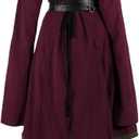 HiiFeuer 4 Pcs Renaissance Costume Women Embroidery Dress, Medieval Belt Skirt Hike Witch Dress Cosplay for Ren Faire