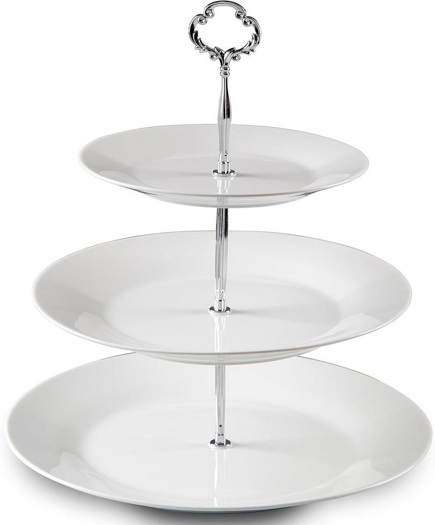 Klikel 3 Tiered Serving Stand -Silver Serving Tray for Parties - Round Platter for Cupcakes Fruits Dessert or Tea - Cake Pop Stand and Buffet Server