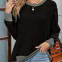 2 x SHEWIN Women Color Block Patchwork Sweatshirt 2025 Fall Pullover Oversized Tops (Black, M)