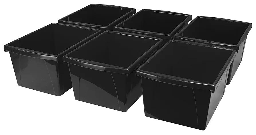 Storex Small Storage Bins, 13.625 x 11.25 x 7.87 Inches, Black, Case of 6 (61466U06C)