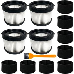 4 Pack DCV5011H HEPA Filter Compatible with DEWALT DCV501HB Cordless Handheld Vacuum, with 8 Foam Sleeve Filters & 1 Brush