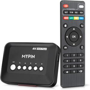 4K@30hz HDMI TV Media Player with HDMI/AV Output, Digital MP4 Player for 14TB HDD/ 512G USB Drive/SD Card/H.265 MP4, with Remote Control for MP3 AVI RMVB MPEG etc