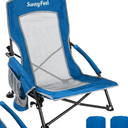 SUNNYFEEL Low Folding Beach Chair for Adults, Portable Lightweight Sling Beach Camping Chairs with Cup Holder, Armrest,Foldable Camp Lawn Chair for Outdoor Sand Concert Travel Sport Events,300LBS