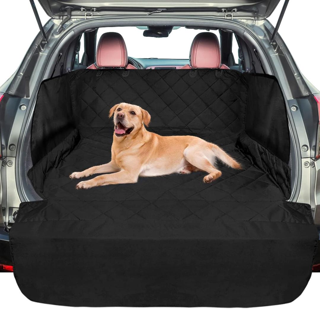 F-color SUV Cargo Liner for Dogs - Waterproof Pet Cargo Liner with Side Flaps, Comfort Dog Cargo Cover with Bumper Flap, Scrachproof Non-Slip Large Size Universal Fit SUVs Sedans Trunks Vans, Black (Large: 55" x 93", With Side Flaps, Black)