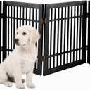 Urnporium Pet Dog Gate Freestanding, Strong Durable Folding Wooden Fence, Portable Acacia Hardwood Safety Barrier for Indoor & Outdoor Use (Black Pet Gate, 4 Panel 24" Tall)