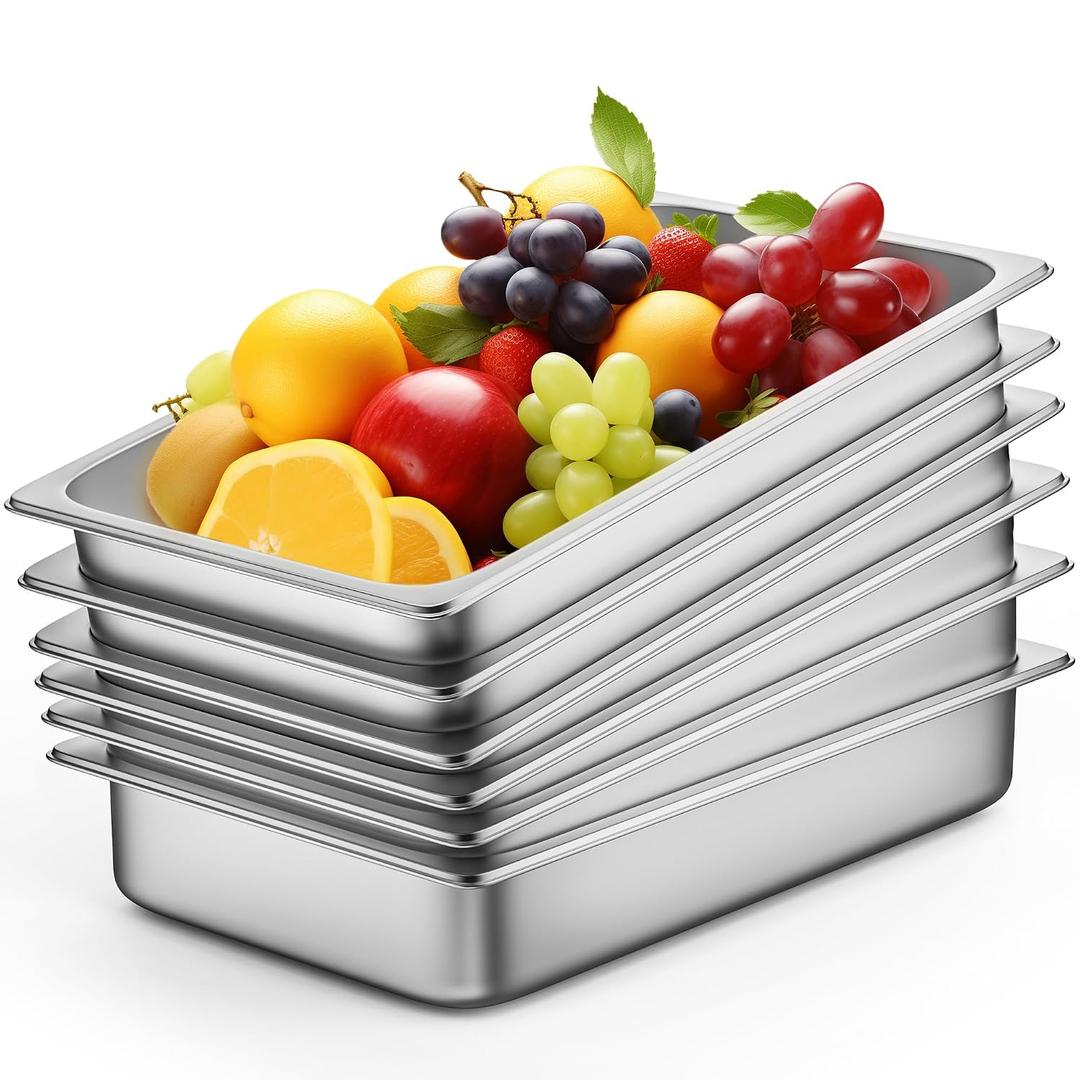 ZeroPone 6 Pack Hotel Pans, Full Size 4" Deep Stainless Steel Steam Table Pan, 20.8" L x 12.8" W 22 Gauge Metal Commercial Catering Food Pans Anti Jam Food Storage Containers