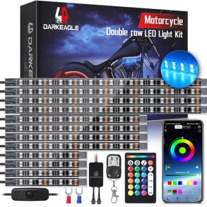 12PCS Double Row Motorcycle RGB LED Light Kits with Brake Turn Signal, Super bright Underglow Light with APP/RF Remote, Neon Accent Waterproof 12V for Sport Bike, Cruiser, Street & Off-Road Motorcycle