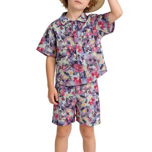 Glorycat Boy Clothes Summer Outfits Toddler 2 Piece Kids Floral Hawaiian Shirt and Shorts Set for Casual Beach Vacation,Pink for 9-10Y (Pink)