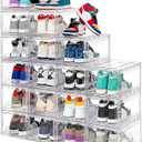 12 Pack Acrylic Clear Shoe Boxes– Ultra Clear Plastic Stackable Sneaker Storage For Sneakerhead. Professional Grade Shoe Display Case with Magnetic Door .Boots and Hat Organizer.Fits US Size 15