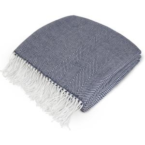 PAVILIA Herringbone Blanket Throw with Fringe,Faux Cashmere Knitted Throw with Tassels for Couch Bed,Decorative Farmhouse Soft Lightweight Plush Fuzzy Cozy,50x60,Herringbone - Navy Blue
