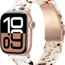 V-MORO Resin Bands Compatible with Apple Watch Series 11/10/9/8/7 Band 40/41/42mm Lightweight Fashion Strap Bracelet with Rose Gold Buckle for iwatch Series SE/6/5/4/3/2/1(Nougat White,38/40/41/42mm)