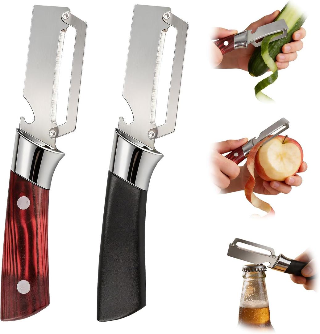 8 x Multifunctional Vegetable Peeler, 2 in 1 Stainless Steel Fruit Veggie Peeler, Handheld Potato Peeler Knife with Bottle Opener Kitchen Tool for Peeling Carrrot Pineapple Pumpkin Papaya(2 Pack)