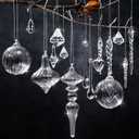 Civaner 32 Pcs Christmas Crystal Ornaments Hanging Clear Glass Plastic Hanging Decor Christmas Icicle Drop Crystal Ornaments for Xmas Tree Winter New Year Party Supplies(Clear)
