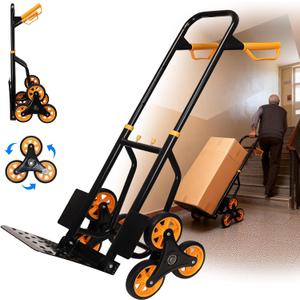 Heavy Duty Stair Climbing Dolly, 380lb Capacity Folding Hand Truck with 5.9” Tri-Wheel, Portable Stair Climber Cart for Moving Furniture Groceries Boxes Laundry, Back-Saving Tool for Apartment Home