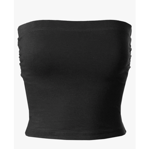 MixMatchy Women's Casual Summer Ruched Side Backless Double Layered Tube Top with Built in Shelf Bra S Black