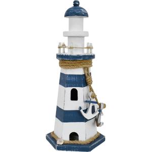 Morning View Lighthouse Decor Nautical Decoration Lighted Wood Light House Figurine Beach House Coastal Decor Table Ocean Seaside Theme Home Decor Lake House Bathroom Shelf Centerpiece 10.2" Navy Blue