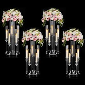 4PCS Acrylic Candelabra Flower Stand Centerpieces, Clear 5 Arm | 2 in 1 Acrylic wedding Centerpieces Stand for Birthday Party Event Decor, Fit LED Candle