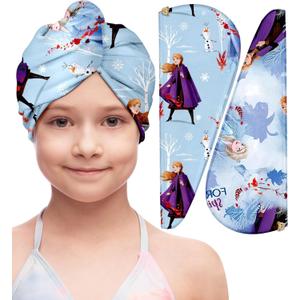 Akkya Microfiber Hair Towel Wrap for Kids Girls Women 2 Pack Drying Turban Towels for Wet Hair Quick Dry Head Wraps Cute Cartoon Princess Print