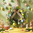 Riceshoot 6 Pcs 11 Inch Easter Egg Wreath Decorations with Ribbon Bow for Front Door Kitchen Cabinet Small Window Spring Artificial Flower Wreath with Pastel Eggs and Mixed Twigs for Home Farmhouse
