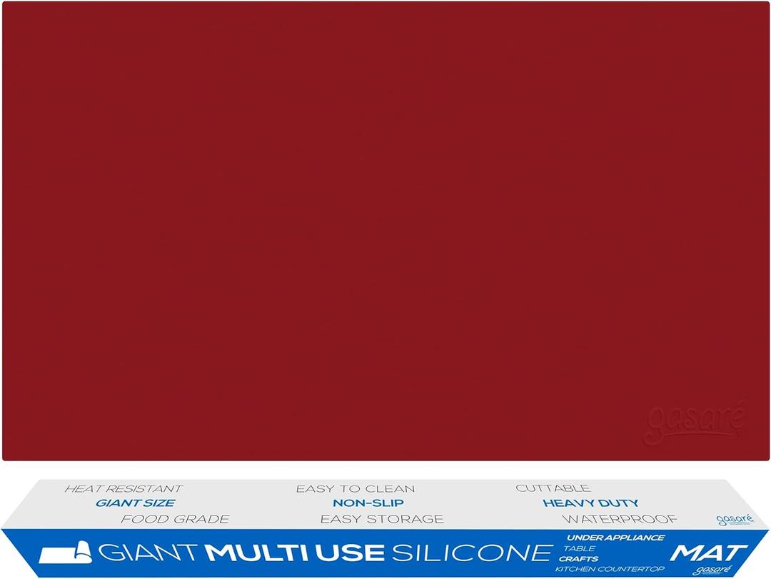 GASAR, Extra Large, Thick, Silicone Mat for Kitchen Counter, Heat Resistant Mat, Countertop Protector, Non-Slip, Easy to Clean, 40 x 23.5 Inches, Red