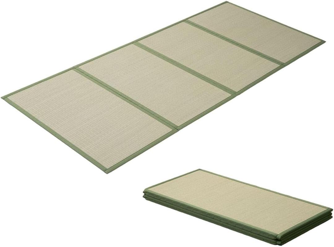 EMOOR Japanese Tatami Mat Twin Natural Rush Grass (Undyed), Foldable Igusa Mattress Floor Sleeping Japanese Futon Mattress Meditation Yoga Zen, Size: 3'3" x 6'7" (Rectangular)