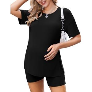 Ekouaer Women's Maternity Pajamas Sets 2 Piece Outfits Short Sleeve Shirts and Biker Shorts Pregnancy Loungewear Mama Clothes, L Ekouaer Women's Maternity Pajamas Sets 2 Piece Outfits Short Sleeve Shirts and Biker Shorts Pregnancy Loungewear Mama Clothes, L