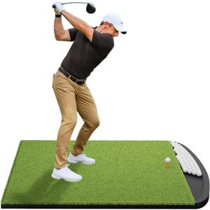 Integrated Golf Hitting Mat with Curved Ball Tray 5x4ft 6x4ft 26mm 31mm Thickening Golf Practice Mats Indoor & Outdoor, Durable Golf Turf Matt with 3 Tees for Hitting Chipping Striking, Swinging