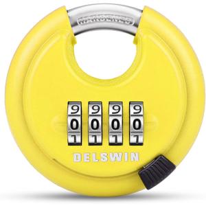 DELSWIN 4 Digit Combination Disc Padlock with Hardened Steel Shackle Combo Lock for Sheds, Storage Unit, School Gym Locker and Fence (Yellow,1Pcs)
